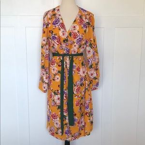 yellow gold wrap dress with flowers